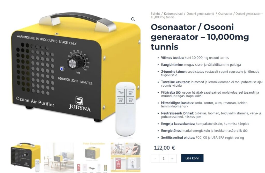 osooni generaator JOBYNA valgel taustal